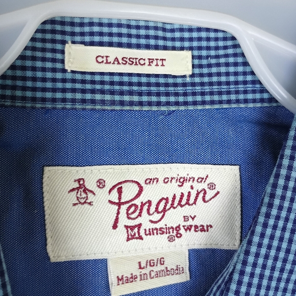 Penguin by Munsingwear large button down classic fit blue plaid Long Sleeve - Picture 4 of 10